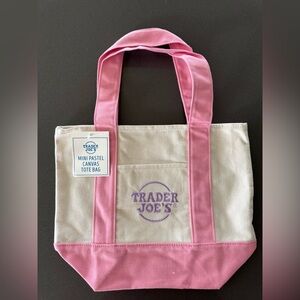 Trader Joe's Mini Pastels Reusable Canvas Tote Bag *Pink*